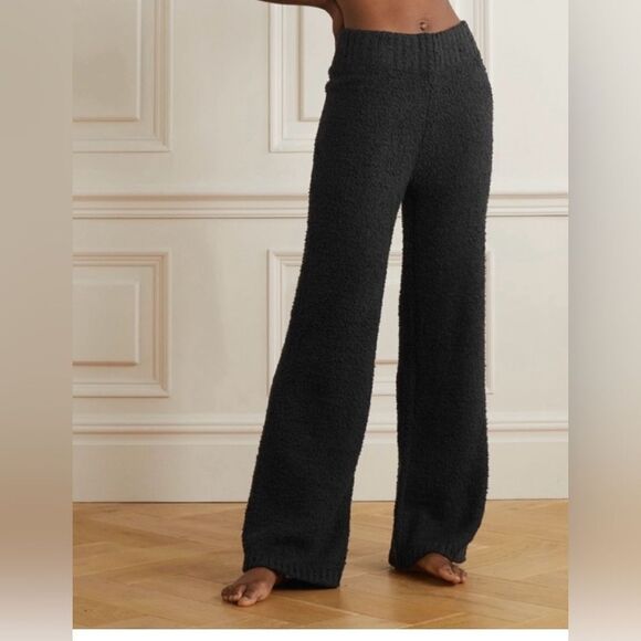 Skims cozy knit fuzzy teddy fleece wide leg loungewear pants black small medium - Picture 2 of 5